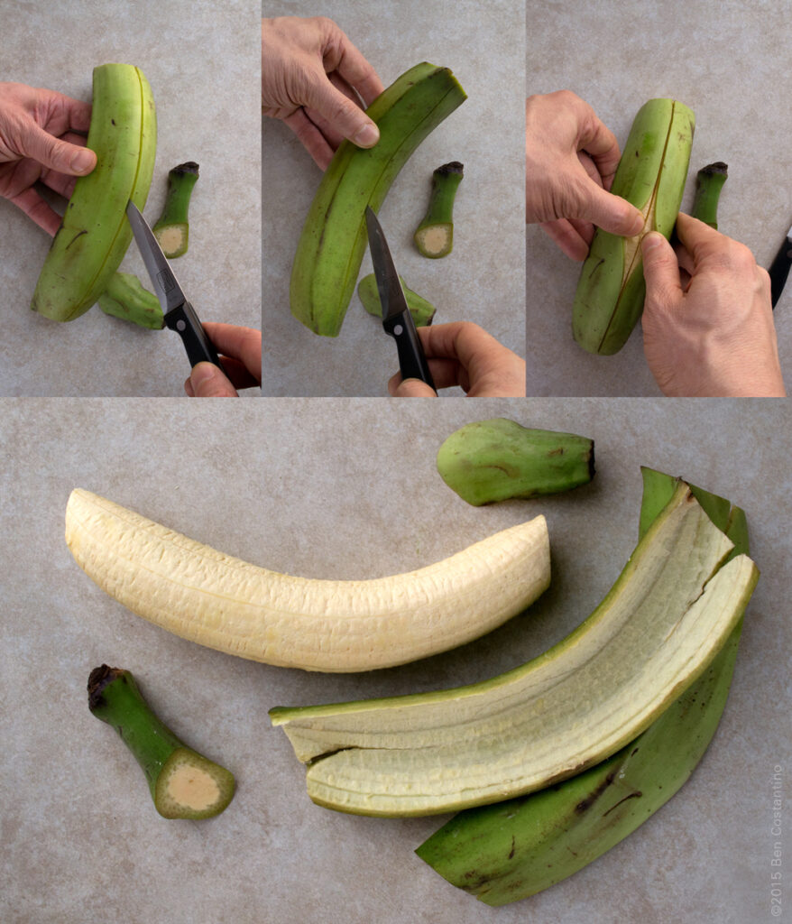 peeling a green plantain