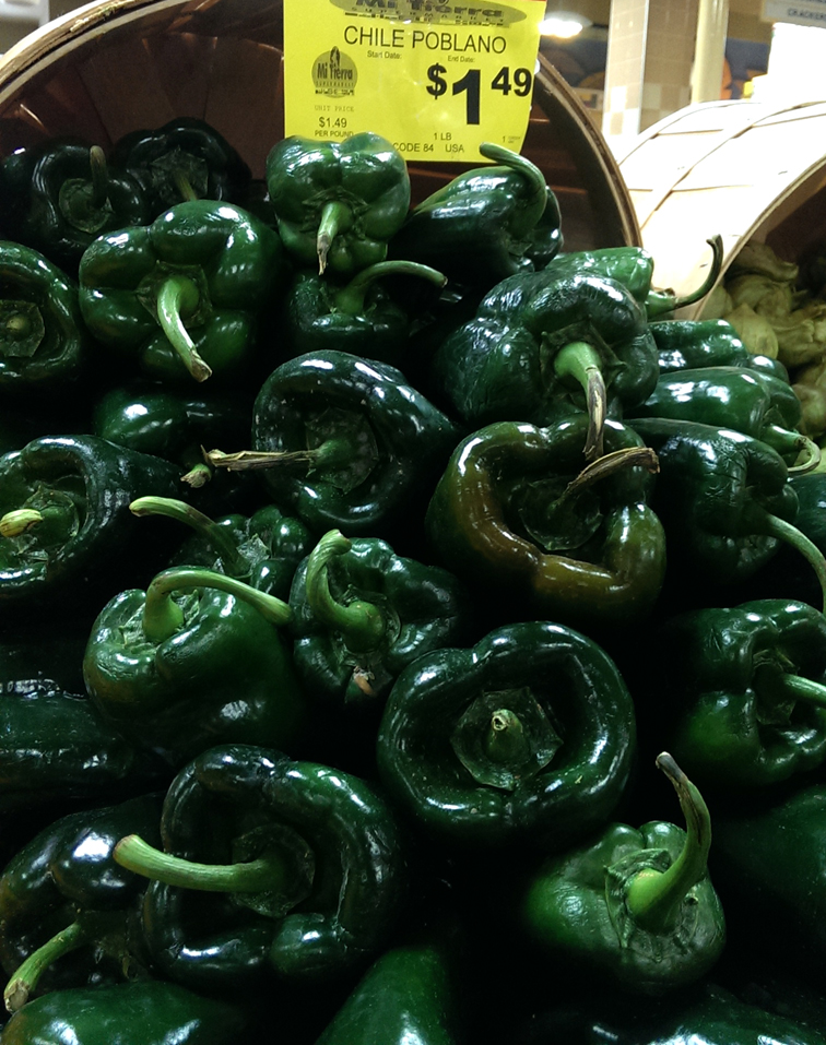 shopping guide ingredient - poblano peppers in the store