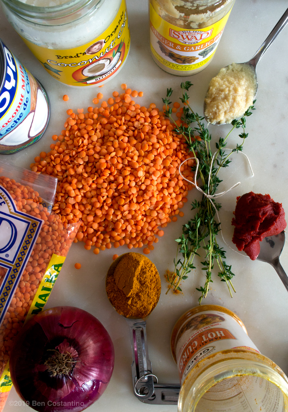 ingredients for curried lentils