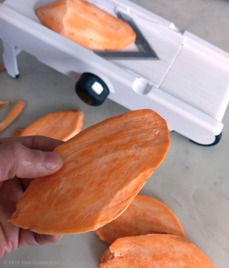 sweet potato slices from a mandolin slicer