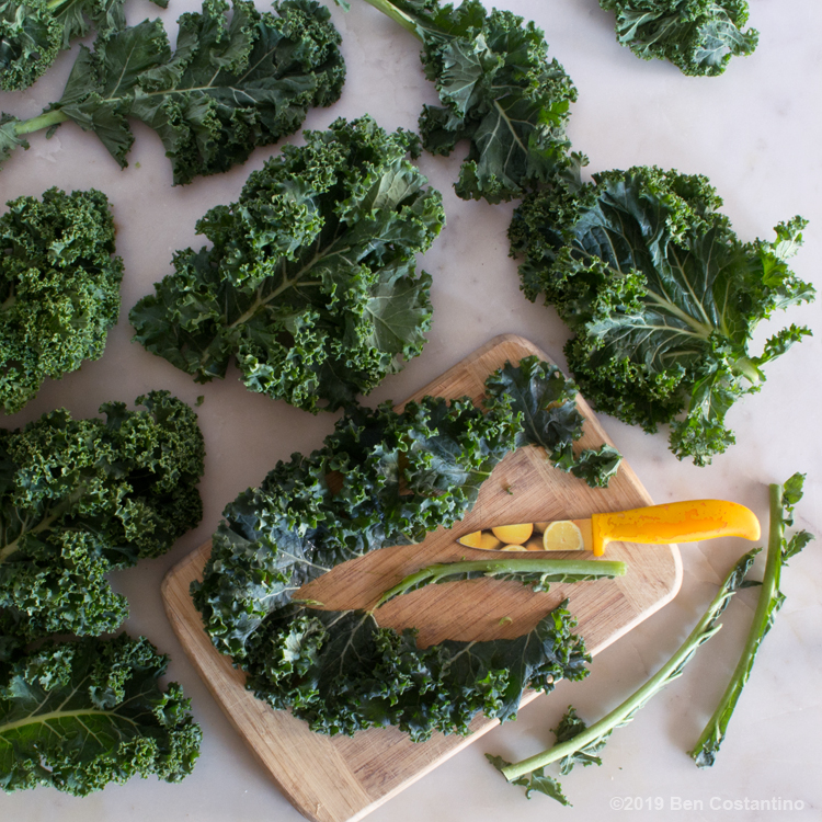 prepping kale for kale chips