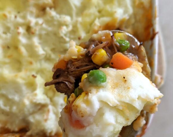 Shepherd's pie scooped from the dish