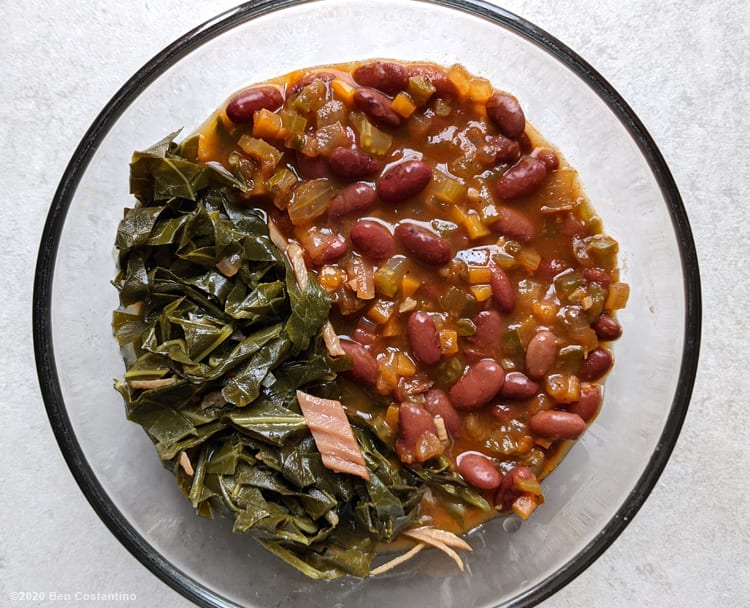Andouille Vegan Red Beans served with classic collard greens