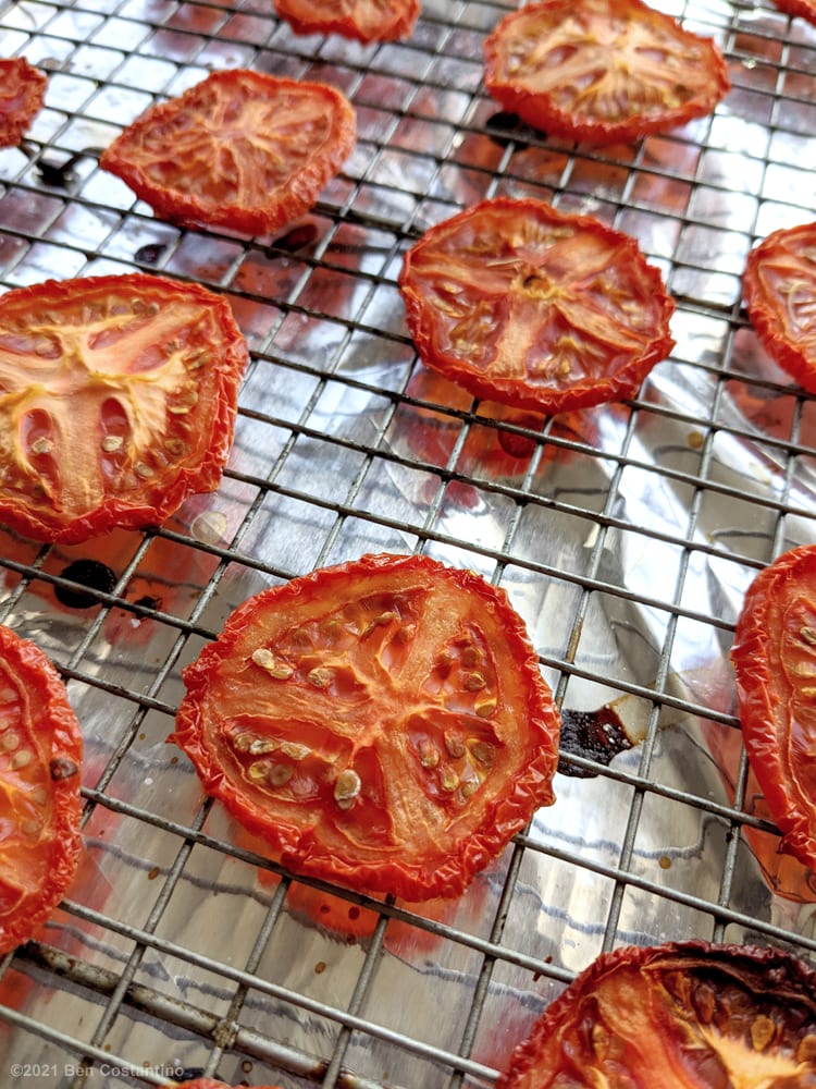 oven-dried tomatoes fresh out of the oven