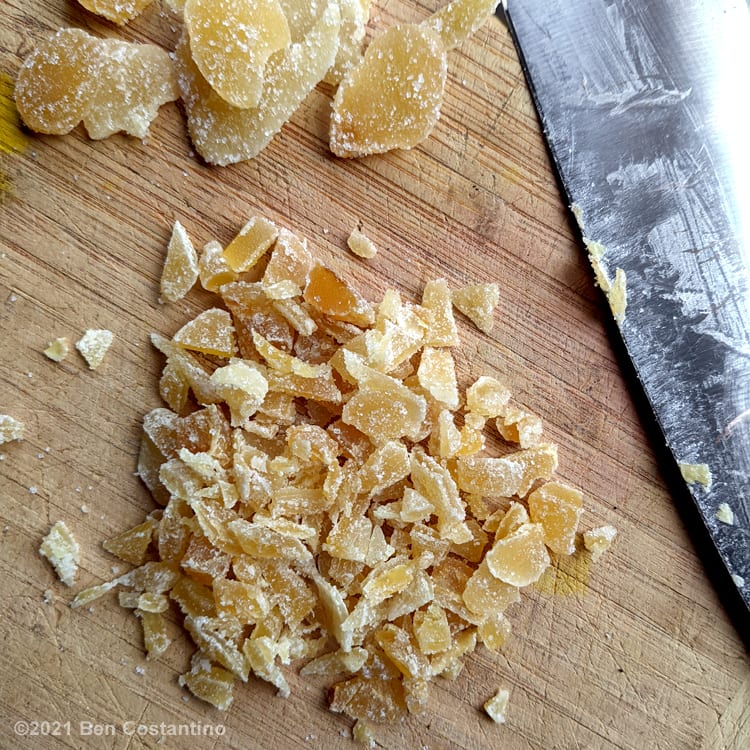 chopping candied ginger