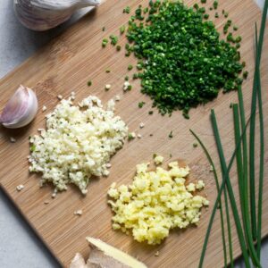 finely chopped garlic, ginger and chives