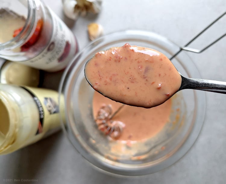 tahini dressing with red pepper paste