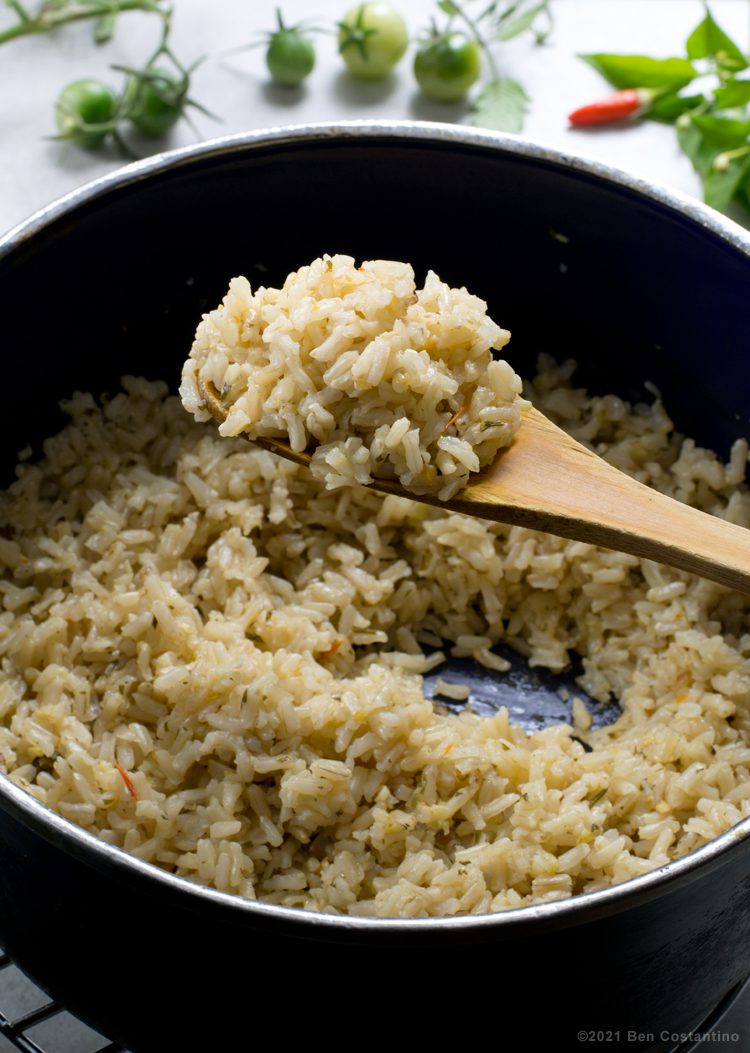 brown rice with green tomato sofrito