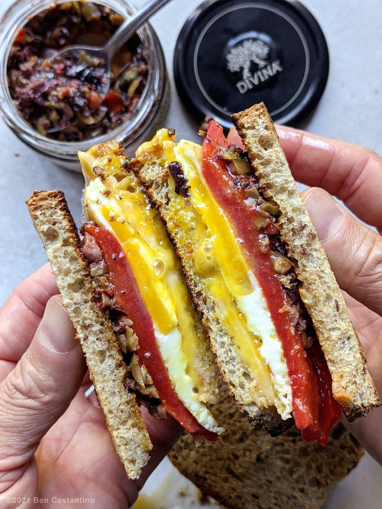 egg and olive vegetarian sandwich