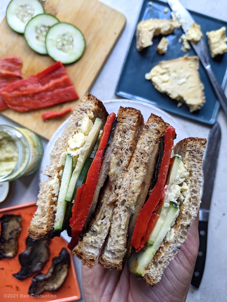 blue cheese and portobello mushroom vegetarian sandwich