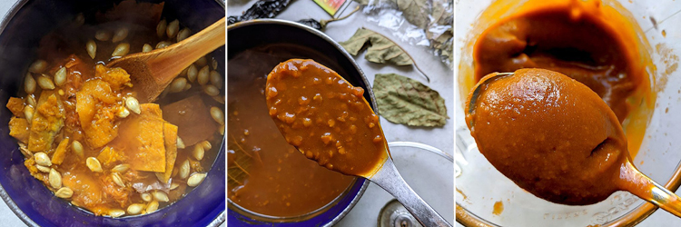 Pumpkin stock, cooked lentils, pumpkin puree